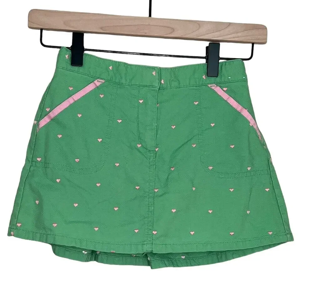 Gymboree Pink Hearts Green Pleated Back Skirt SKORT Girls Size: 7 Spring